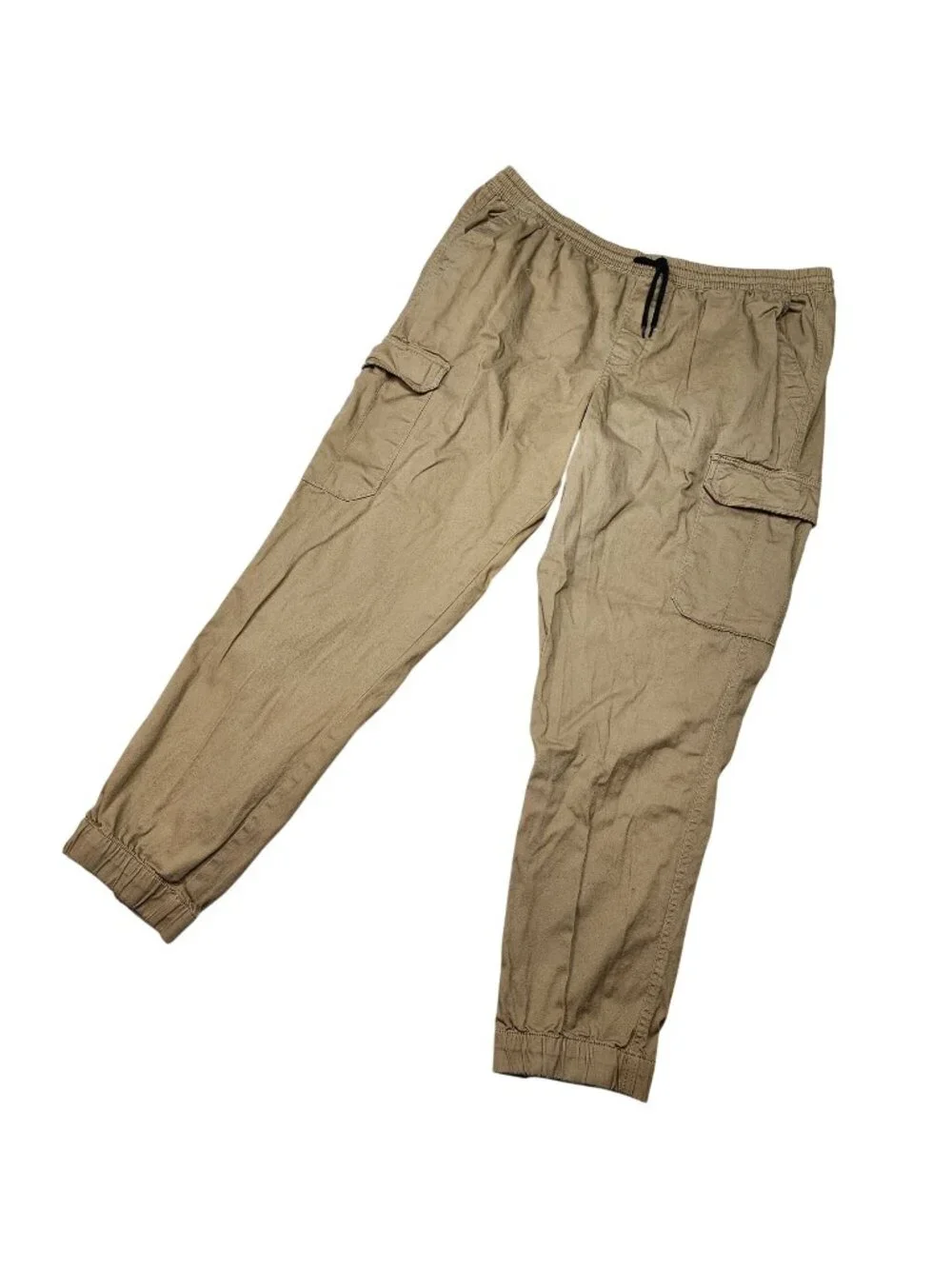 Faded Glory Cargo Stretch Khaki Jogger Pants Drawstring Elastic Cuffs Sz 38/30